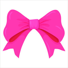beautiful pink bow drawn in cartoon style. fashion elements and Holiday dressing items, beauty, gift and birthday decorative ribbons. Vector illustration isolated on white background.