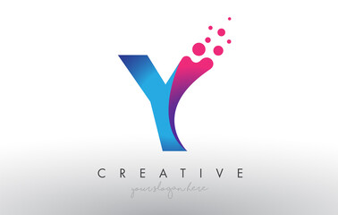 Y Letter Design with Creative Dots Bubble Circles and Blue Pink Colors - obrazy, fototapety, plakaty