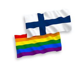 Obraz premium Flags of Finland and Rainbow gay pride on a white background