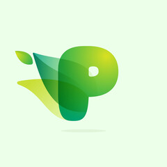 Ecology P letter logo with green leaves.