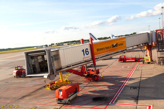  Aircraft at the finger in the modern Terminal 2  in Hamburg, Germany
