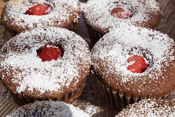Closeup of Cupcakes with Strawberries Centre