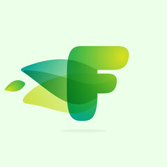 Ecology F letter logo with green leaves.