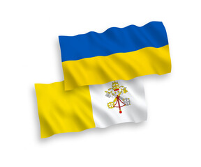 Flags of Vatican and Ukraine on a white background