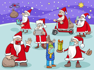 Santa Claus cartoon characters group on Christmas time