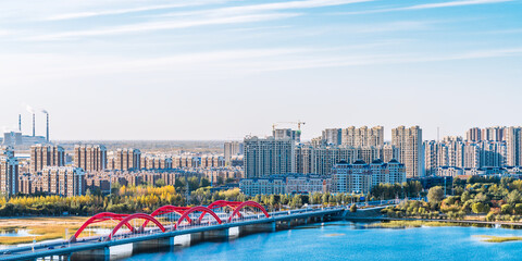 Scenery of Liaohe River and rainbow bridge in Inner Mongolia, China