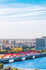 Fototapeta premium Scenery of Liaohe River and rainbow bridge in Inner Mongolia, China