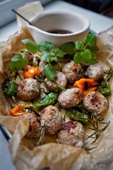 Meatballs with rosemary and peppers 