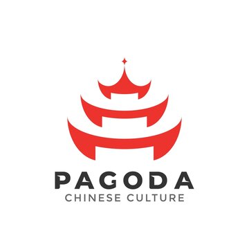 Pagoda Building logo design element vector illustration. Chinese Japanese Culture