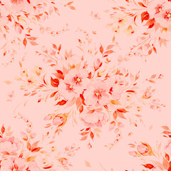 Abstract seamless floral pattern painted flowers and herbs. Beautiful print for your decor and textile design. Sketching with paints on paper delicate light flying flowers.