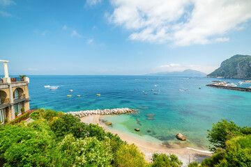 Turquoise sea on a sunny day in Capri island