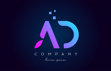 AD A D alphabet letter logo icon combination. Creative design for company and business in blue pink colours