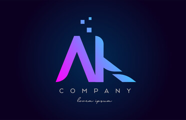 AK A K alphabet letter logo icon combination. Creative design for company and business in blue pink colours