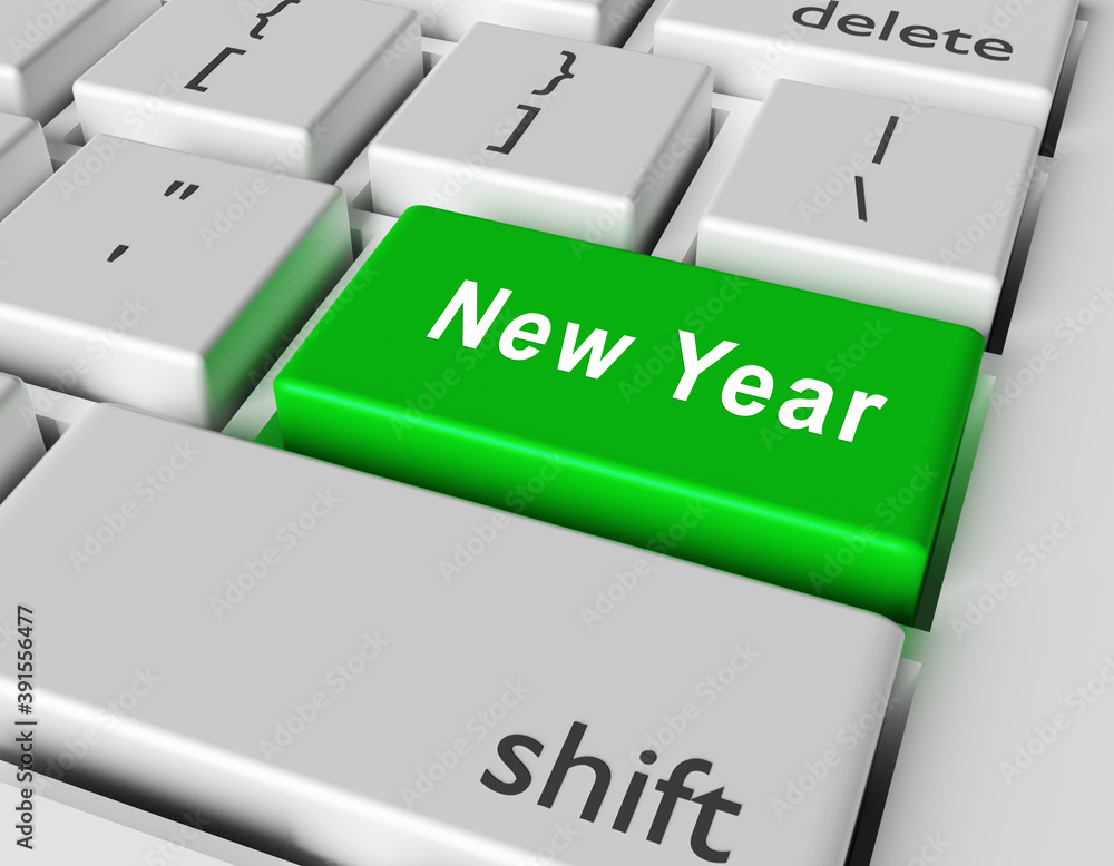 Poster celebration concept. words new year you on button of computer keyboard