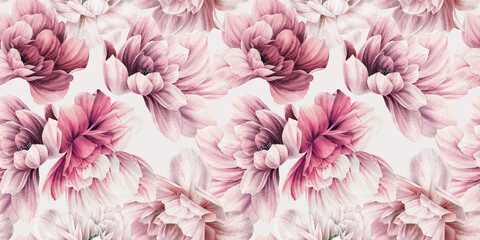 Panele Szklane  Kwiatowy wzór z kwiatami piwonii na tle lato, akwarela ilustracja. Projekt szablonu tekstyliów, wnętrz, ubrań, tapet