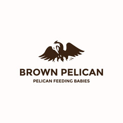 Brown pelican mother feed the babies simple flat logo and icon design