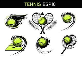 Set of tennis emblems. Tennis club, tennis school, tournament. Logo design, vector illustrations