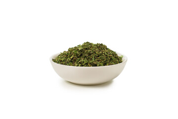 Dry mint in a bowl isolated.