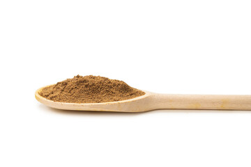 Mix spices on wooden spoon isolated.