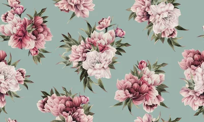 Gardinen Seamless floral pattern with peony flowers on summer background, watercolor illustration. Template design for textiles, interior, clothes, wallpaper © ola-la