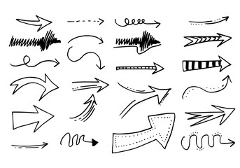 doodle design elements. hand drawn arrows isolated on white background. Vector illustration.