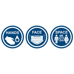 Round signs HANDS, FACE, SPACE. Medical infographics. Vector illustration.