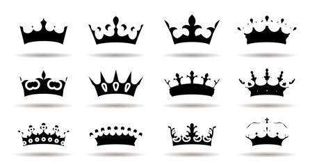 Black Crowns. Vector outline icons.