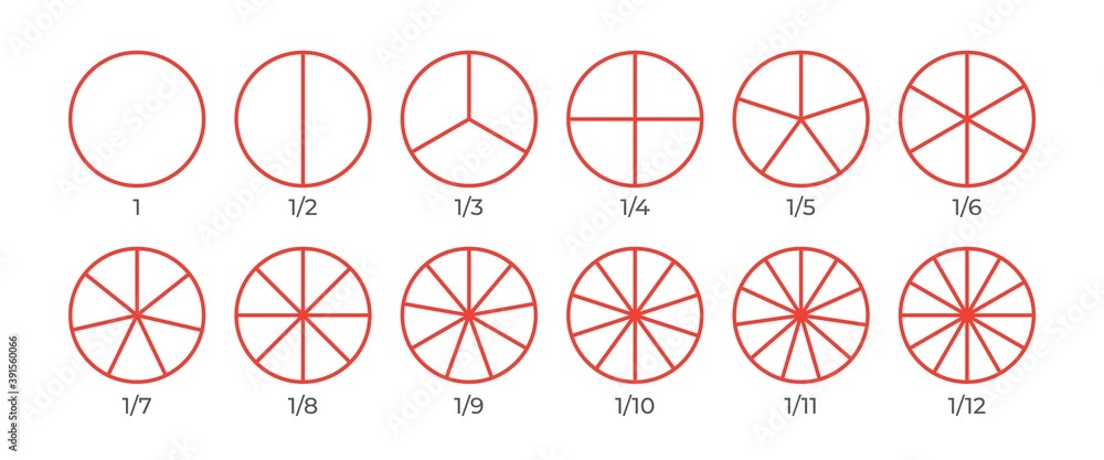 Poster 12 circles segments. outline segmented round shapes set