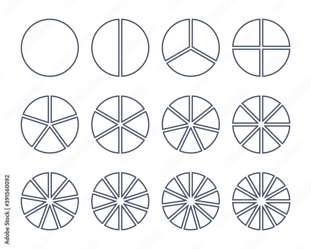 Poster 12 circles segments. outline segmented round shapes set