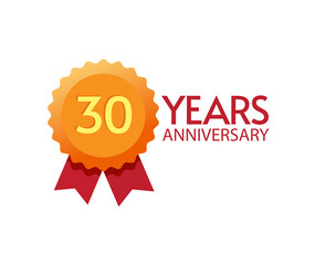 30 years anniversary icon badge vector flat symbol, 30th or number one on modern golden rosette award design, thirtieth birthday party trendy symbol clipart
