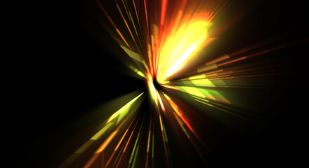 Futuristic lens flare. Light explosion star with glowing particles and lines. Beautiful abstract rays background.