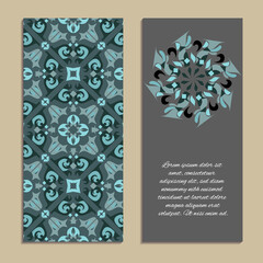 Vector set of colorful vertical banners for business and invitation. Ethnic indian ornament. Decorative floral pattern