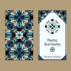 Vector business card template. Ethnic asian ornaments. Ornamental design in oriental style