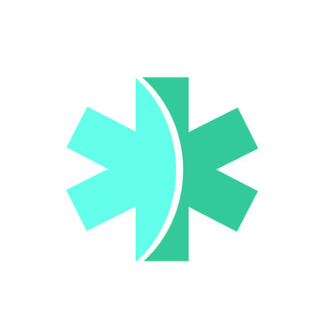 Medical cross logo.Healthcare and medical sign.Green and blue icon isolated on light color background.First aid flat geometric symbol for medics, doctors and pharmacy.