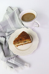 Carrot Cake and hot Latte, White background