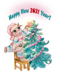 Fototapeta premium Bull 2021 New Year cristmas card