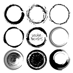 Set of grunge circles. Round grunge frames. Art brushes are included.