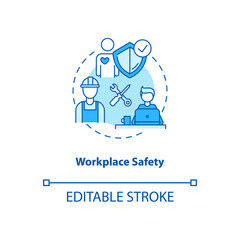 Naklejka premium Workplace safety turquoise concept icon. Worker health insurance. Protection instruction. Kinesiology idea thin line illustration. Vector isolated outline RGB color drawing. Editable stroke