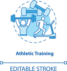 Athletic exercise turquoise concept icon. Gym workout. Train on treadmill. Weight lifting. Bodycare. Kinesiology idea thin line illustration. Vector isolated outline RGB color drawing. Editable stroke