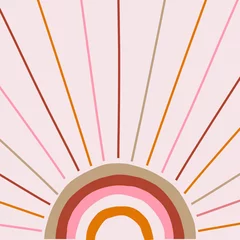  Boho magic rainbow sun and rays background. Trendy abstract geometric solar shape backdrop. Earthy colour palette. Vector Illustration for bohemian design © AngellozOlga