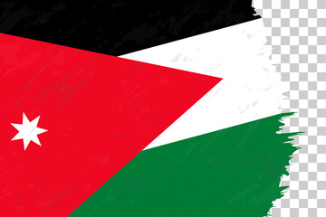 Horizontal Abstract Grunge Brushed Flag of Jordan on Transparent Grid.