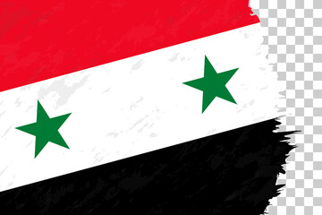 Horizontal Abstract Grunge Brushed Flag of Syria on Transparent Grid.