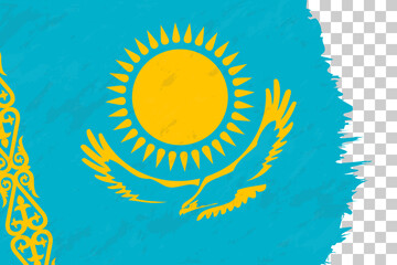 Horizontal Abstract Grunge Brushed Flag of Kazakhstan on Transparent Grid.