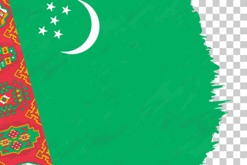 Horizontal Abstract Grunge Brushed Flag of Turkmenistan on Transparent Grid.