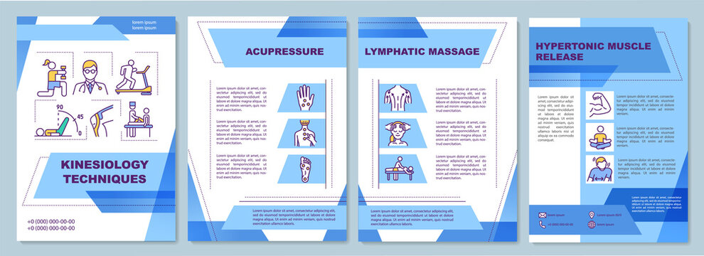 Kinesiology techniques brochure template. Lymphatic massage. Flyer, booklet, leaflet print, cover design with linear icons. Vector layouts for magazines, annual reports, advertising posters