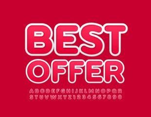 Vector promotion poster Best Offer. Creative Red Font. Bright sticker Alphabet Letters and Numbers