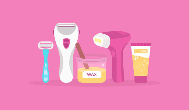 Hair removal methods: razor, wax, laser, electric epilator, hair removal cream. Vector