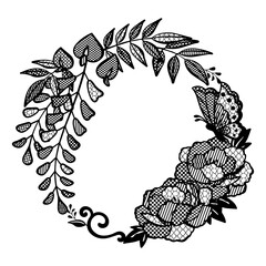 藤と牡丹と蝶のレースのパターン背景 和風イラスト素材 Wall Mural ふわぷか