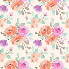 Beautiful peach floral watercolor seamless pattern