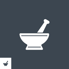 Mortar and Pestle related vector glyph icon. Isolated on Black background. Vector illustration.